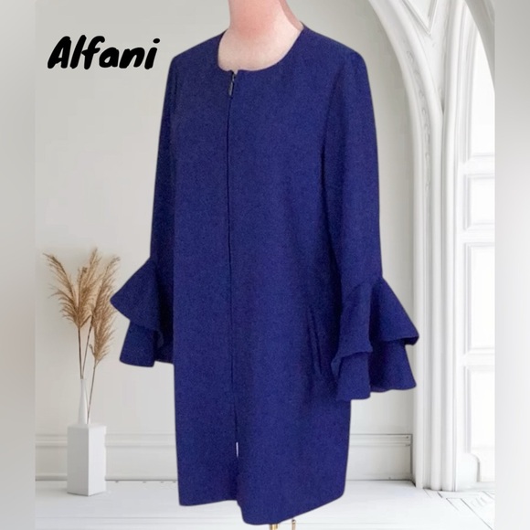 Alfani Elegant Royal Blue Double Ruffled Sleeved Coat Jacket Women’s Small - Picture 1 of 7